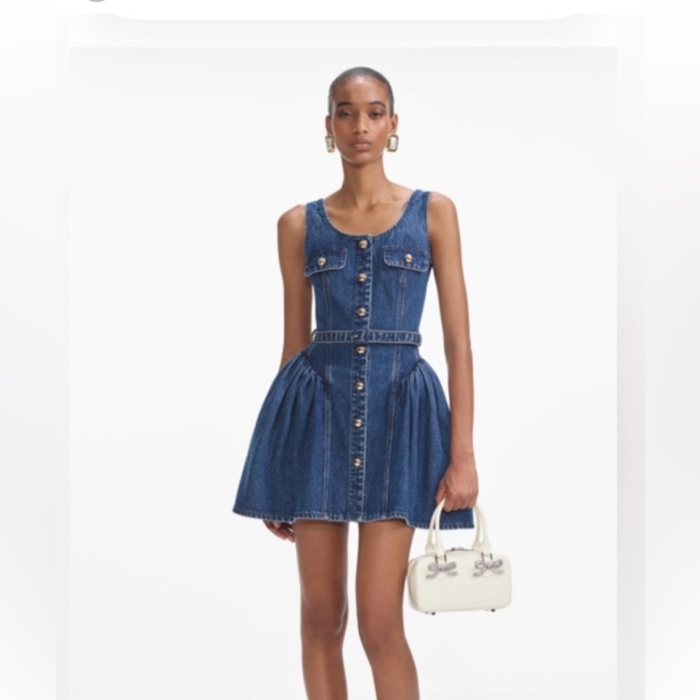 Self Portrait Denim Button-Up Flare Dress